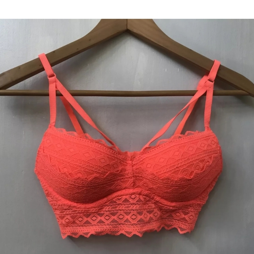Victoria's Secret PINK Lace Bralette Neon Orange Size MEDIUM